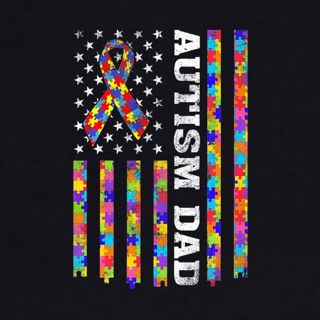 Autism Awareness Proud Autism Dad Vintage US Flag by mlleradrian